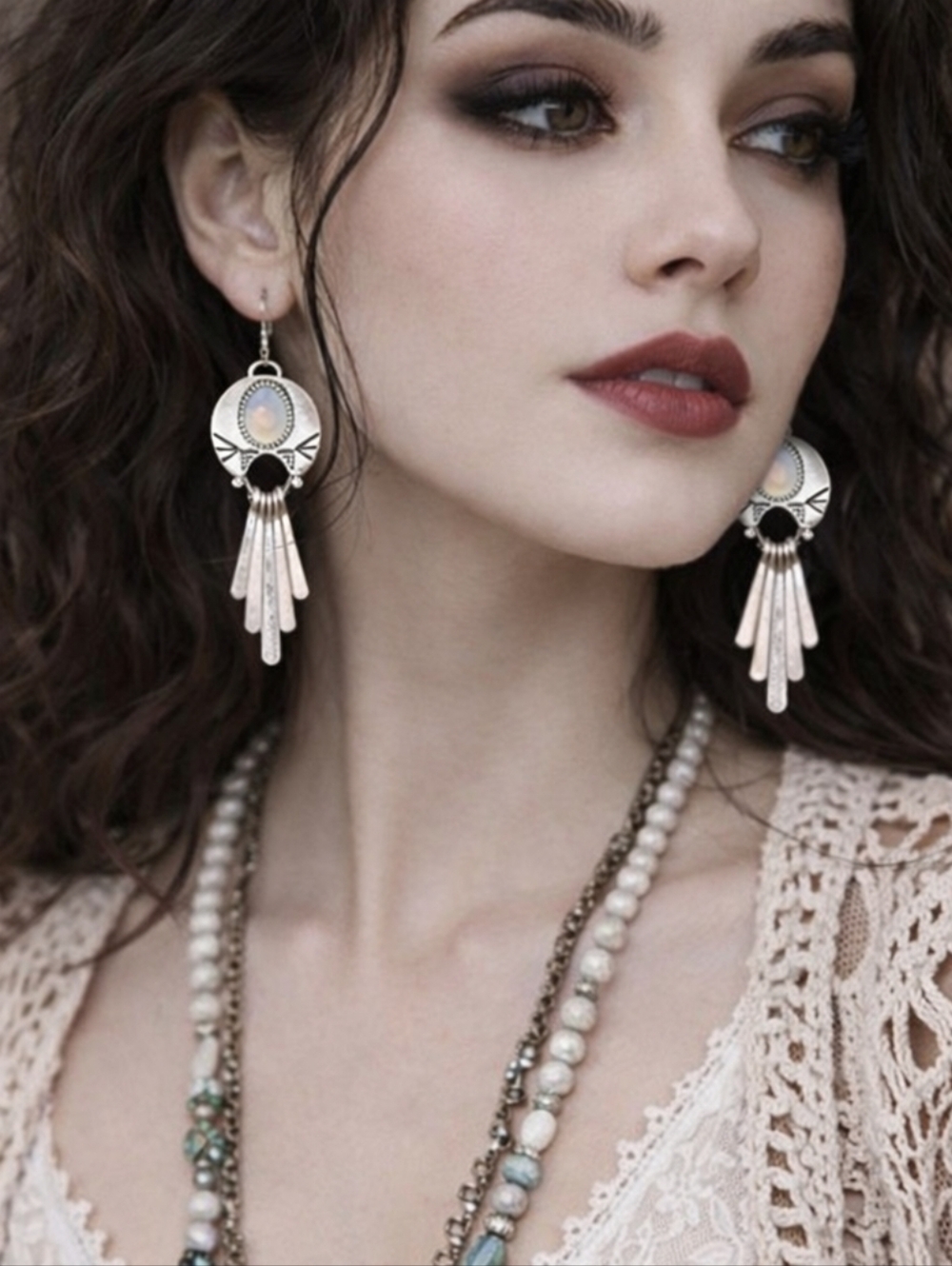 NWT Silver Dangle Moonstone Boho Whimsygoth 925 Silver Plated Fashion Earrings